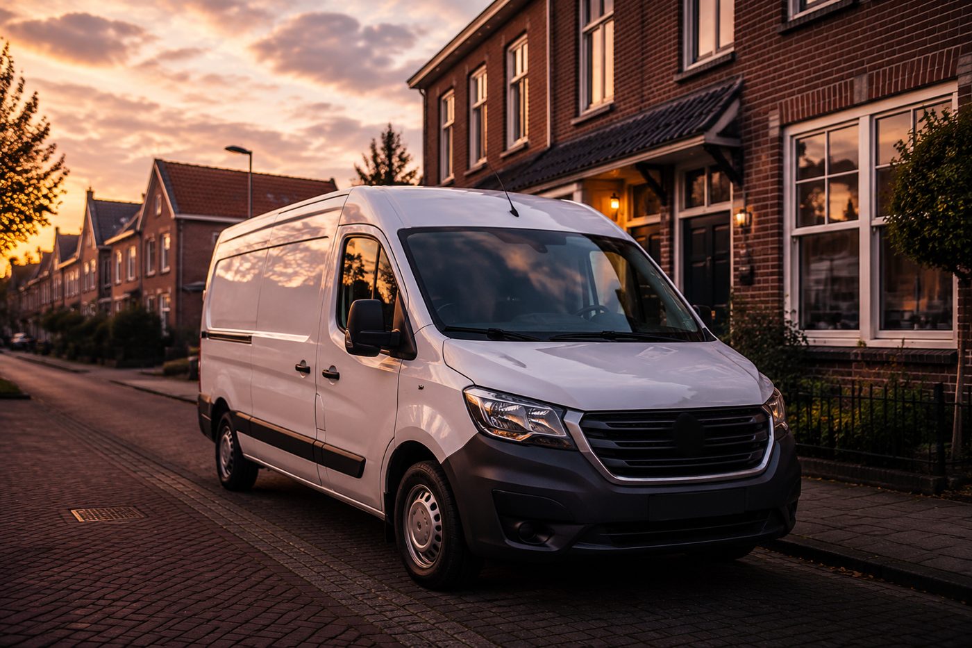 Werkbus in een Nederlandse woonstraat