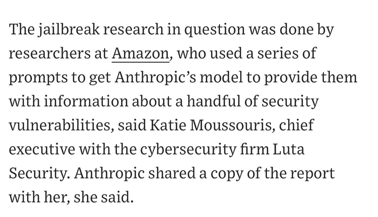 Screenshot waarin Amazon-onderzoekers worden genoemd bij de Fable 5 jailbreakresearch