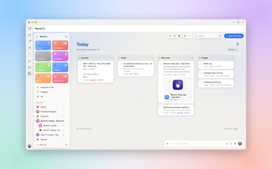 RemCTL 2.0 van Federico Viticci: Apple Herinneringen als dagoverzicht met lijsten binnen ChatGPT voor Mac