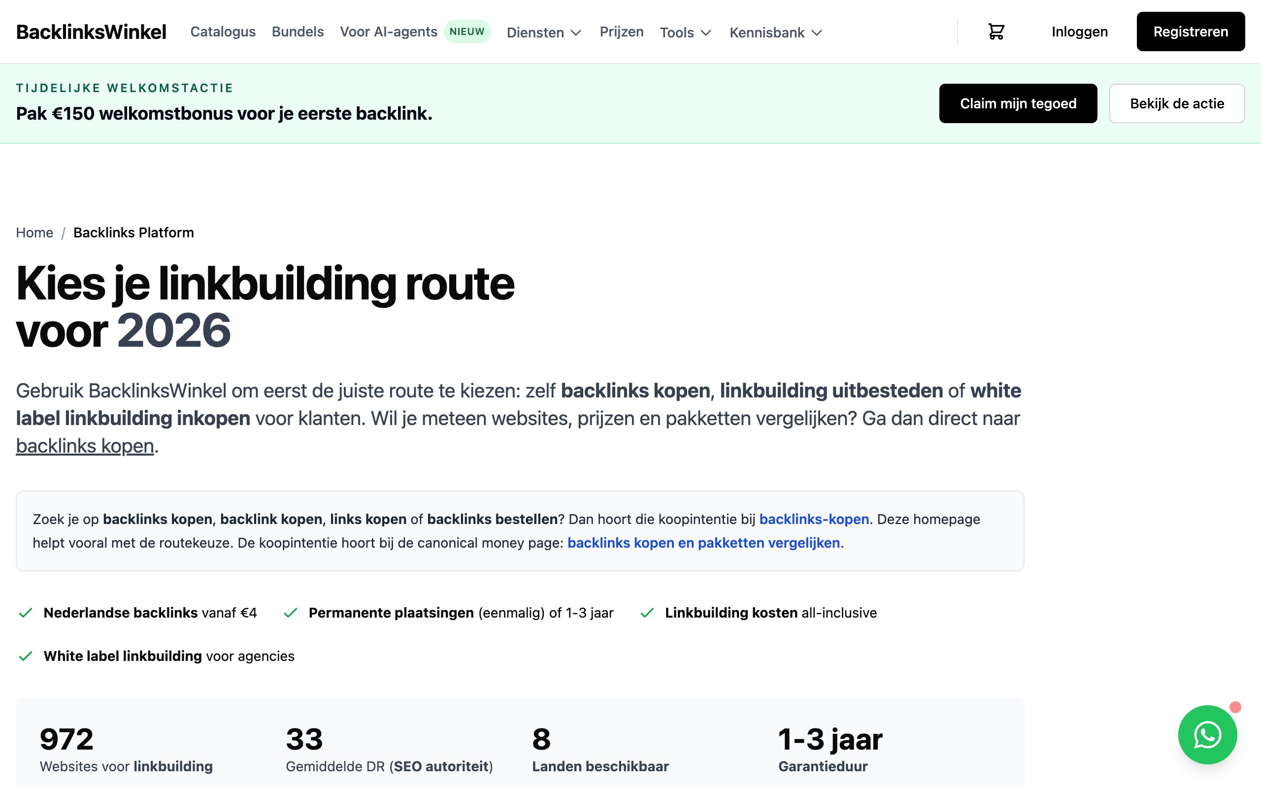 Homepage van Backlinkswinkel.nl