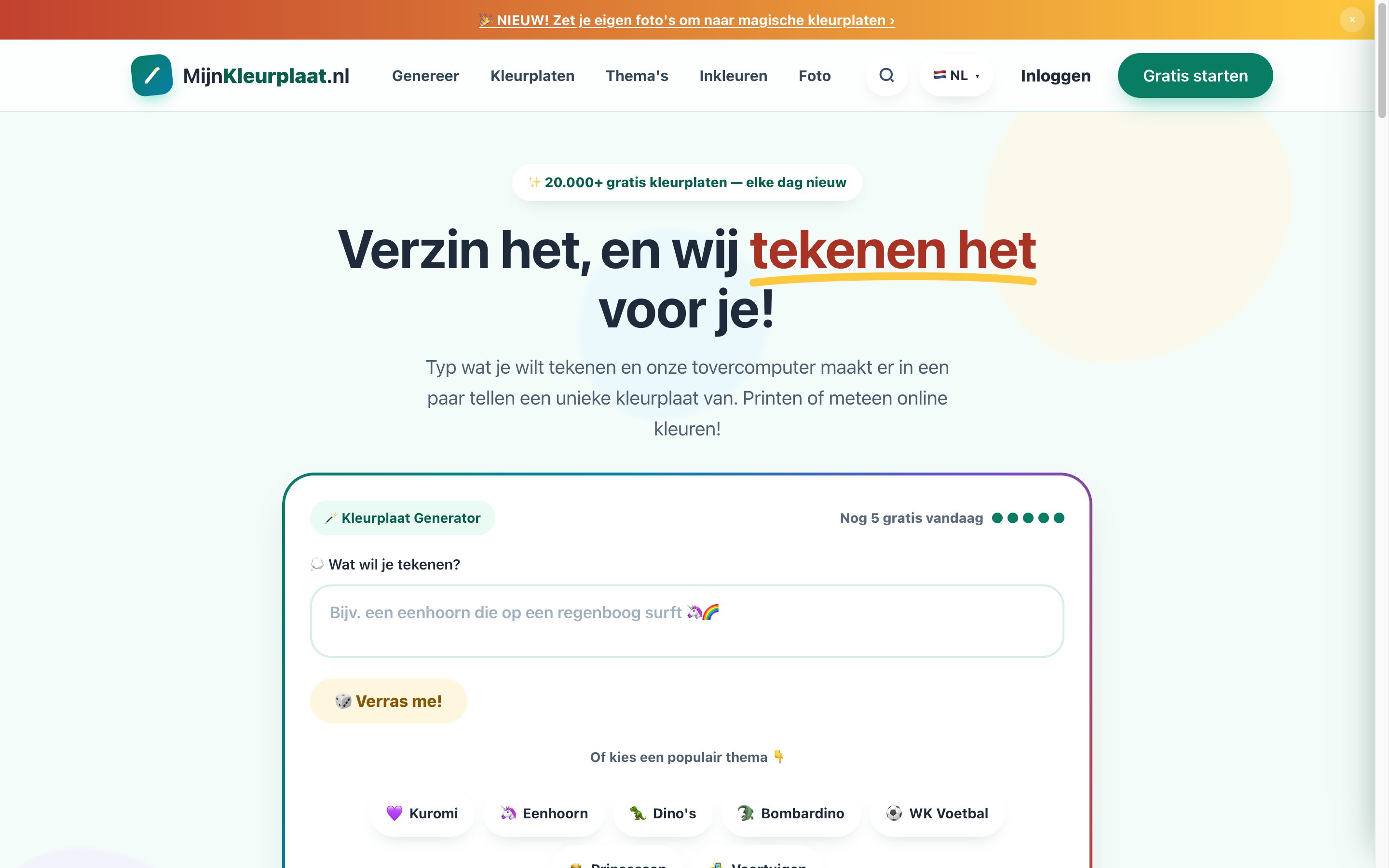 Homepage van MijnKleurplaat.nl