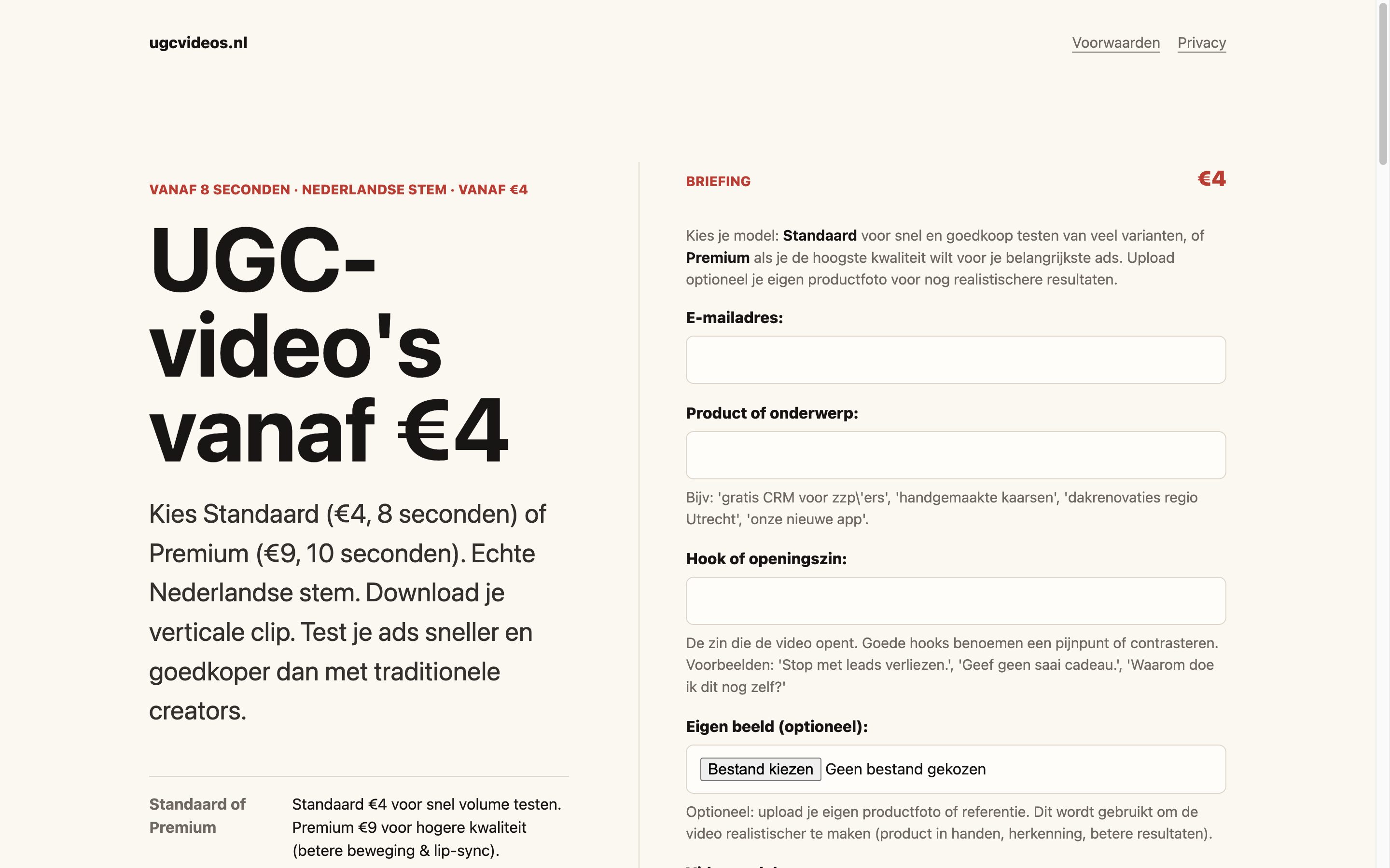 Homepage van UGCvideos.nl
